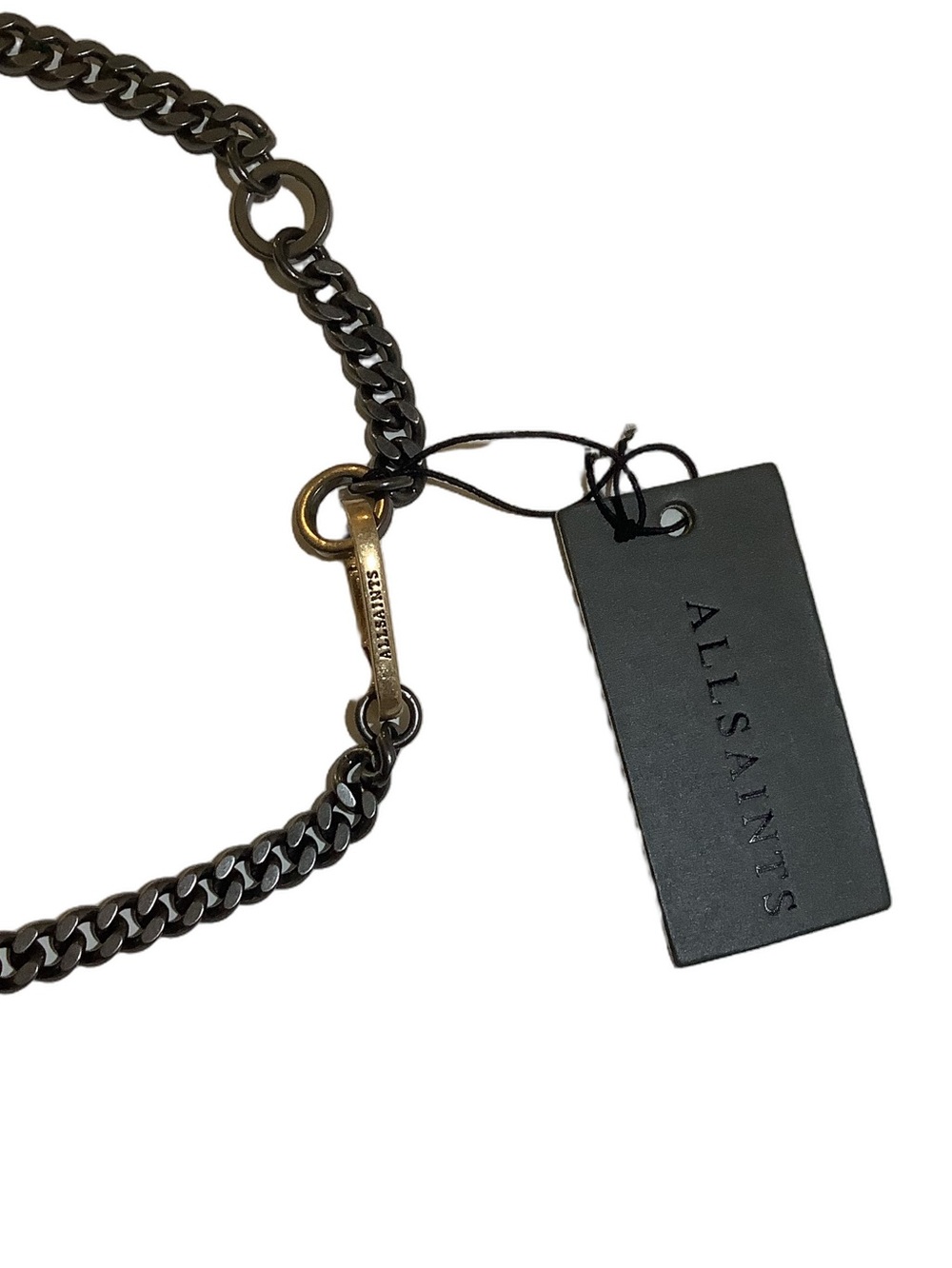 All Saints Hematite Gold Stud Carabiner Choker Necklace New - Picture 3 of 4